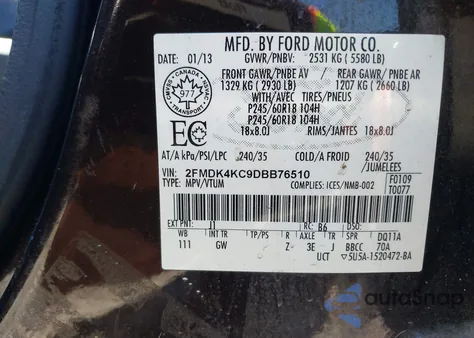 2013 Ford Edge Limited from USA, damaged, VIN 2FMDK4KC9DBB76510